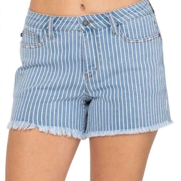 Blank NYC The Barrow Vintage High Rise Shorts Fray Hem Blue and White Preppy 33 - Picture 1 of 8